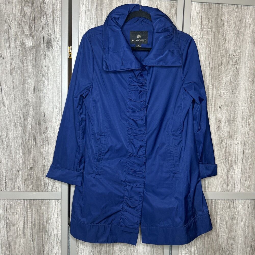 Rainforest Jacket Ruched Foldable Hood A Line Blue